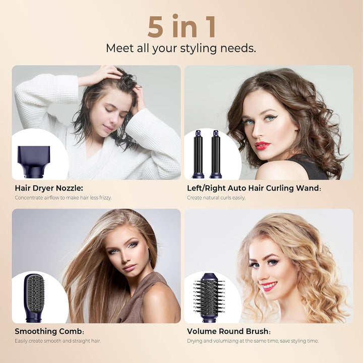 Haarstyler, Hair Styler Set, Hairstyler 5 in 1 mit Föhn Ionen, Automatischer Lockenstab, Wärmebürste