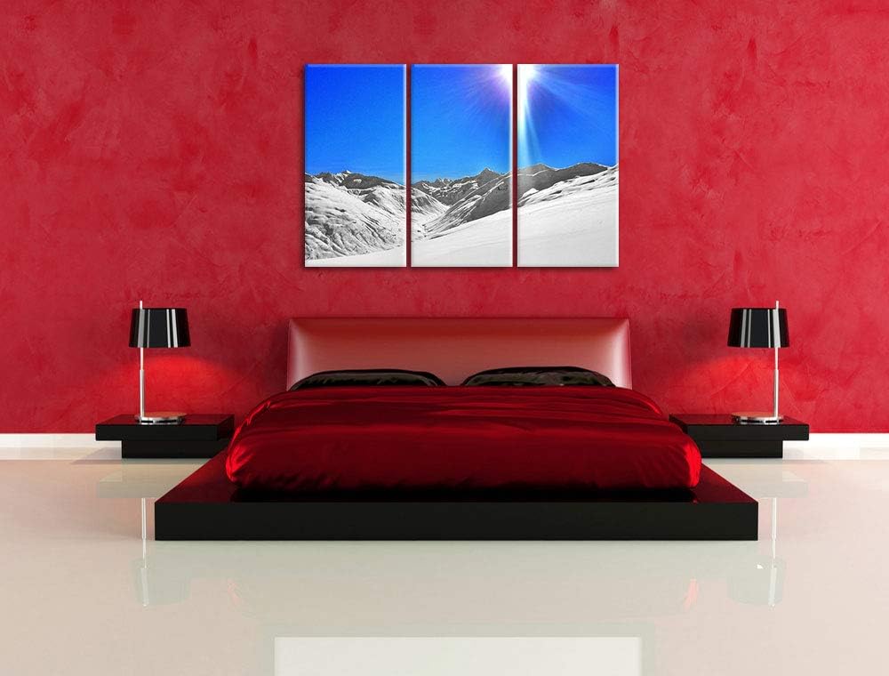 Weite weisse Berglandschaft im Winter schwarz/weiss 3-Teiler Leinwandbild 120x80 Bild auf Leinwand,