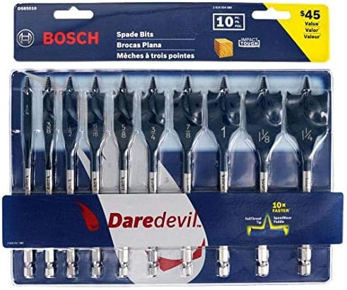 BOSCH Daredevil DSB5010 Standard Spaten-Bit-Set mit Vollkegelgewinde und Spurritze, Blau, 10-teilig