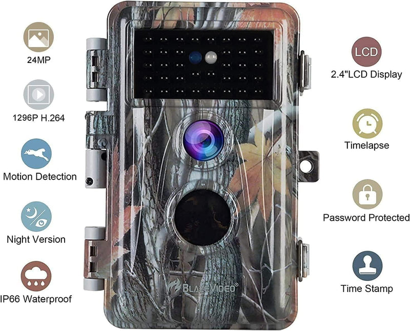 BlazeVideo 2er Wildkamera 24MP 1296P Wildtier Kamera Nachtsicht Kamera mit Bewegungsmelder Lila X 2,