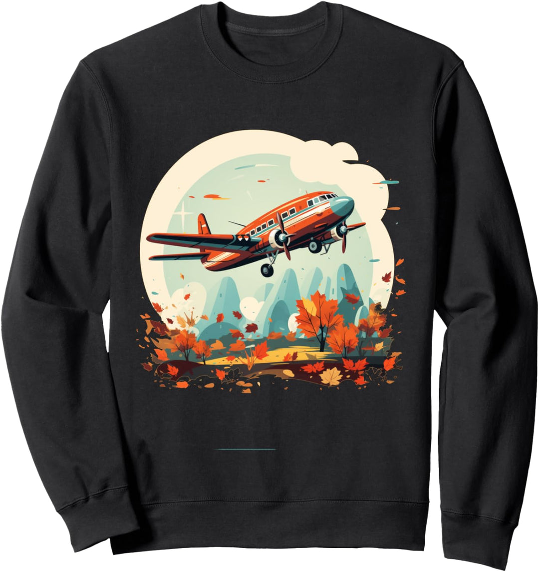 Lustige windige Herbstsaison mit fallenden Blättern und Flugzeug Sweatshirt