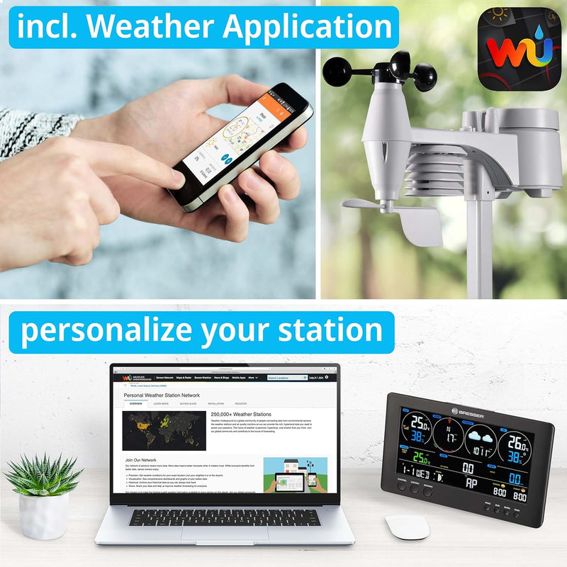 Bresser 7002586 Wetterstation Funk mit Aussensensor ClearView Wettercenter mit WLAN und 7-in-1 Profi