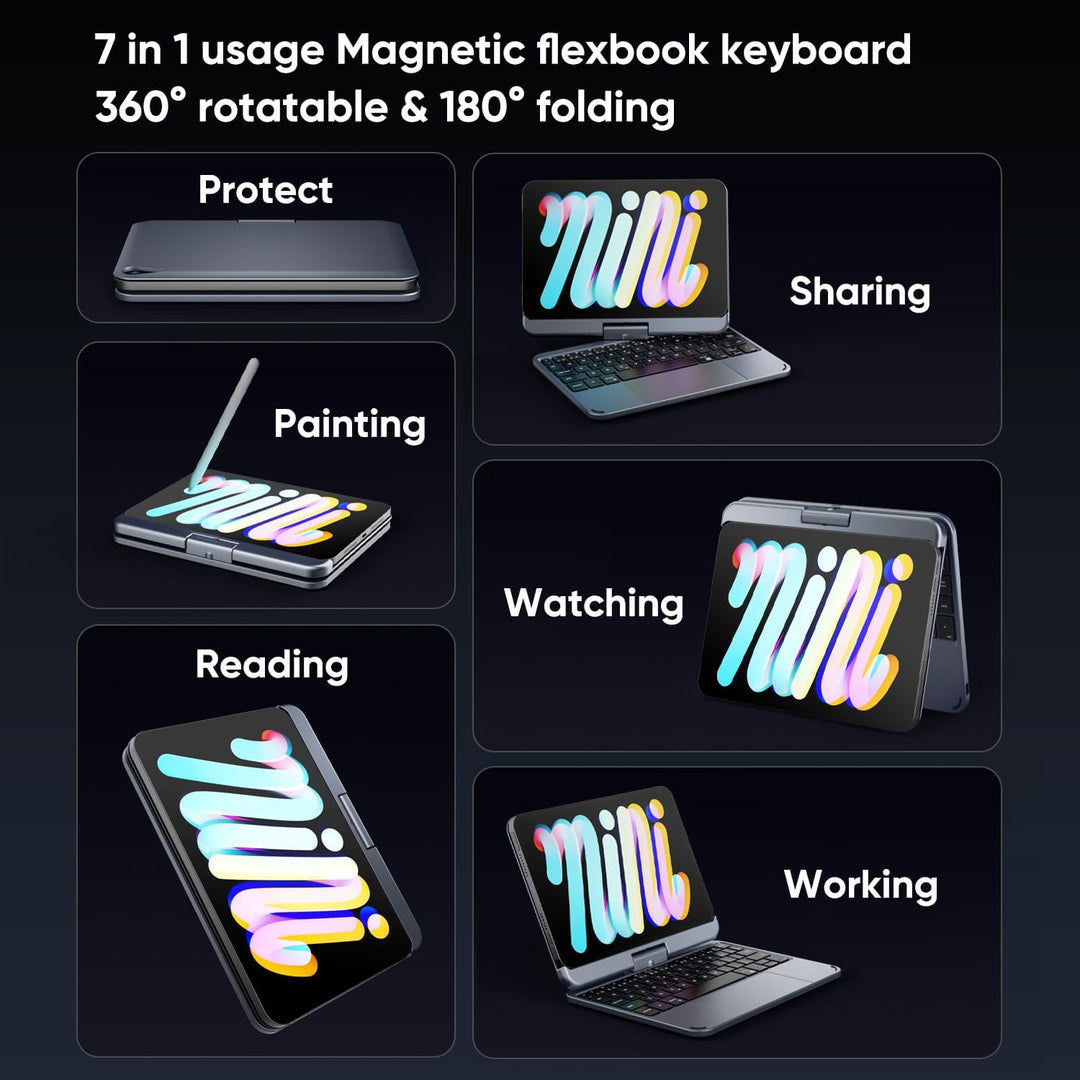 doqo iPad Mini 6 Hülle mit Tastatur: 2021 8,3 Zoll 6. Generation, Touchpad 7 Farben kabellose Tastat