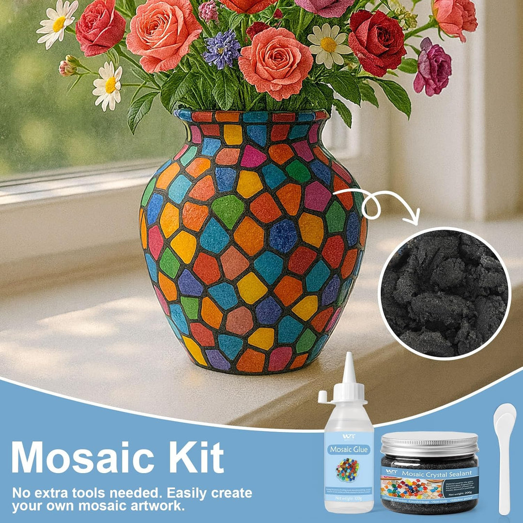 WAN2TLK Mosaik-Bastelset, Mosaikkleber und Fugenmasse, Applikator, Handschuhe, für Mosaikfliesen, Gl