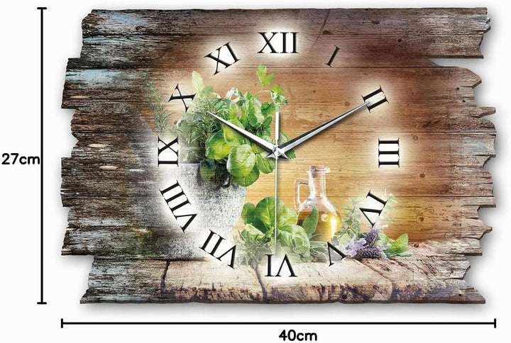 Kräuter Landhaus Shabby Style Designer Wanduhr Funkuhr aus Holz *Made in Germany leise ohne Ticken W