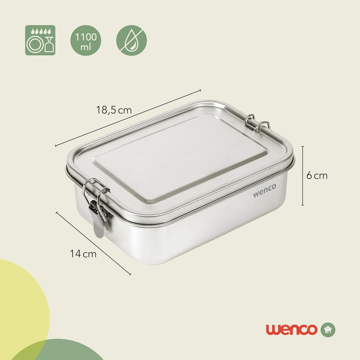 wenco Lunchbox Edelstahl Gross mit 1100ml Füllmenge – Brotdose mit Fächern, Entfernbare Trennwand un