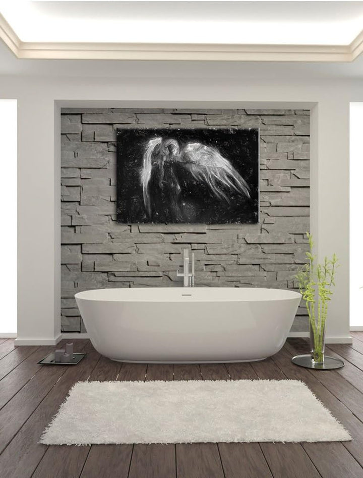 Pixxprint Alien Teufel im Weltraum Kunst Kohle Effekt, Format: 100x70 auf Leinwand, XXL riesige Bild