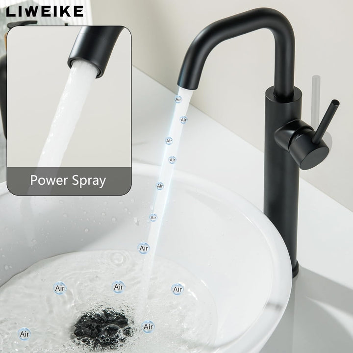 LIWEIKE Wasserhahn Bad Schwarz, waschtischarmatur hoch 360° Drehbar einhebelmischer waschbecken mit