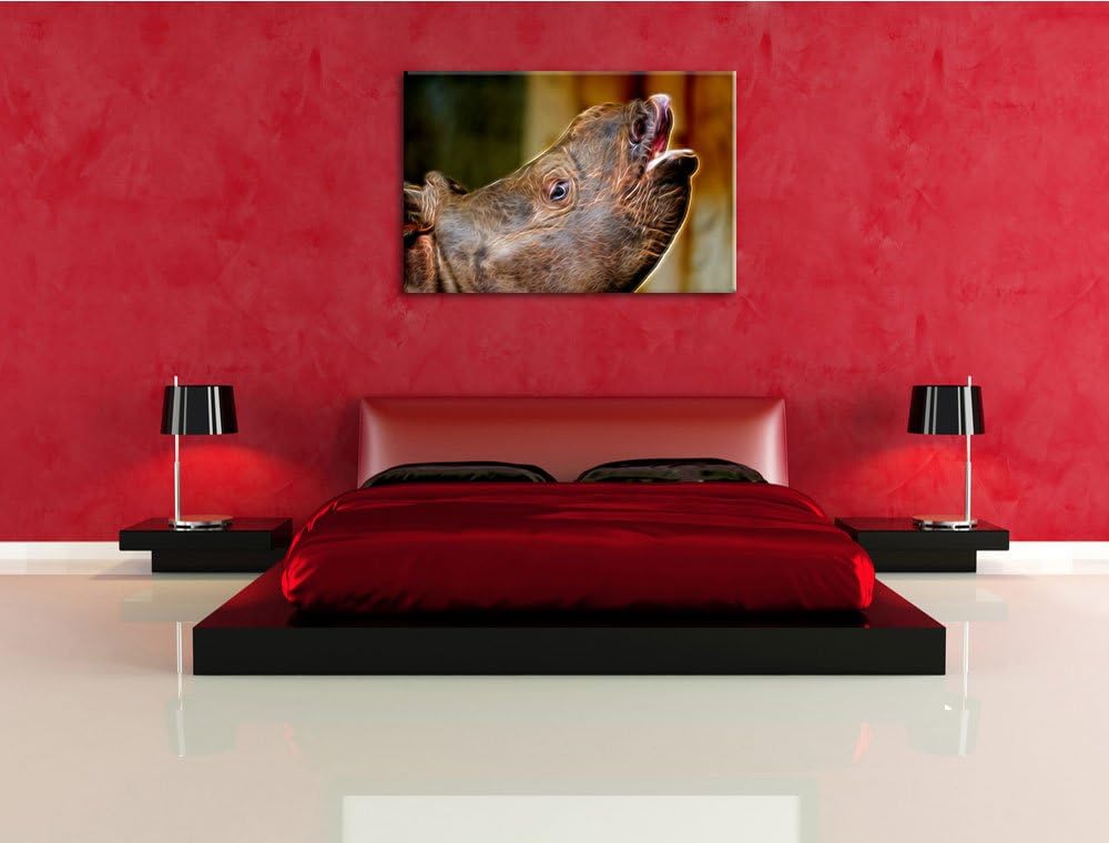 kleines Nashorn Deluxe Format: 100x70 cm auf Leinwand, XXL riesige Bilder fertig gerahmt mit Keilrah