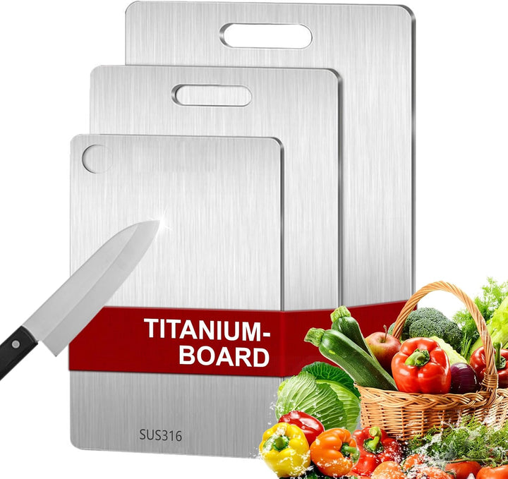 3 Stück Titan Schneidebrett, Edelstahl Titanium Cutting Board, BPA-freies Doppelseitiges Lebensmitte