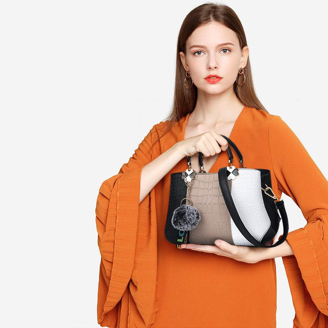 NICOLE & DORIS 2024 Neue Frauen Tasche Damen Leder Handtasche Mode Umhängetasche Mit Pompon abnehmba