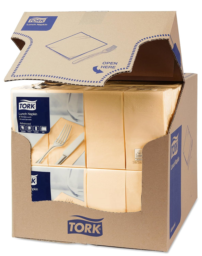 Tork 477426 Lunchservietten Sand 1/8 Falz / 2-lagige, vorgefaltete Papierservietten für Snacks oder