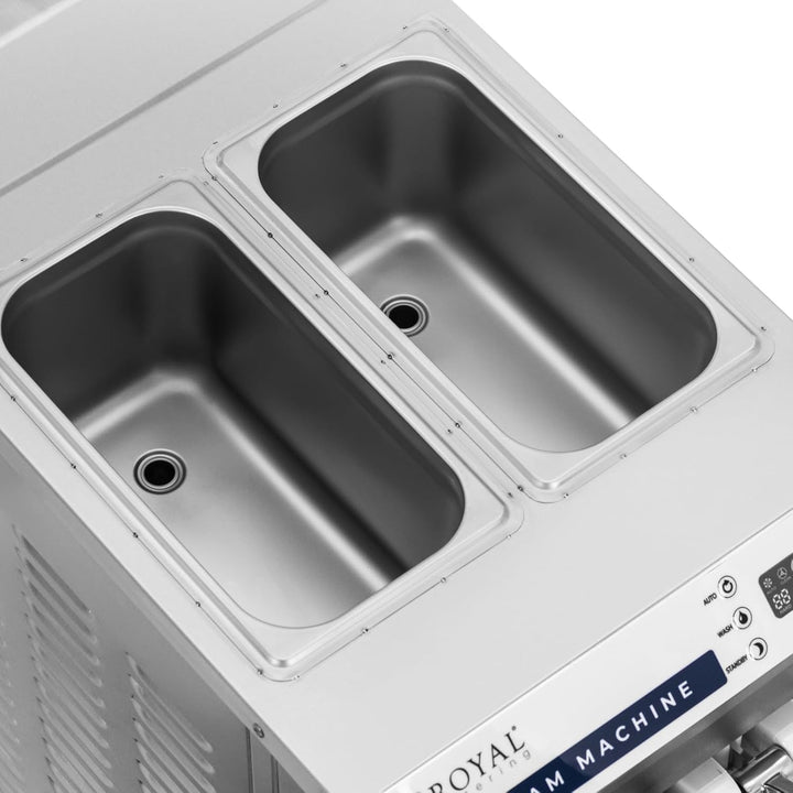 Royal Catering Softeismaschine 16 l/h 1350 W 14,2 L 2 Sorten + Mischung für Eiscreme und Sorbet LED-