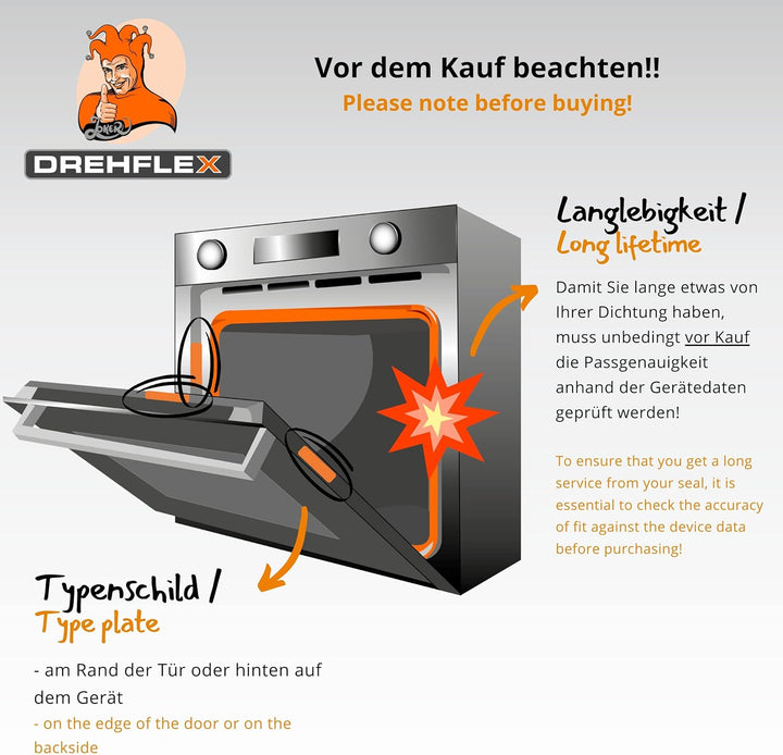 DREHFLEX Türdichtung - BOD20 - für diverse Geräte der Marken Bosch/Siemens/Neff/Constructa u.a. pass