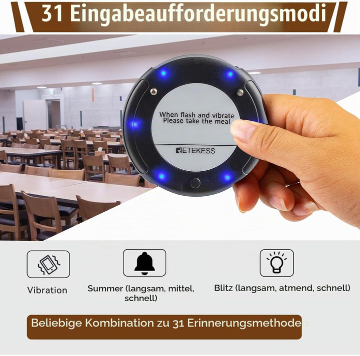Retekess TD163 Restaurant Pager System, Pager Rufsystem, 20 Pager, 500M, Schwarz, Blaue LED-Anzeigel