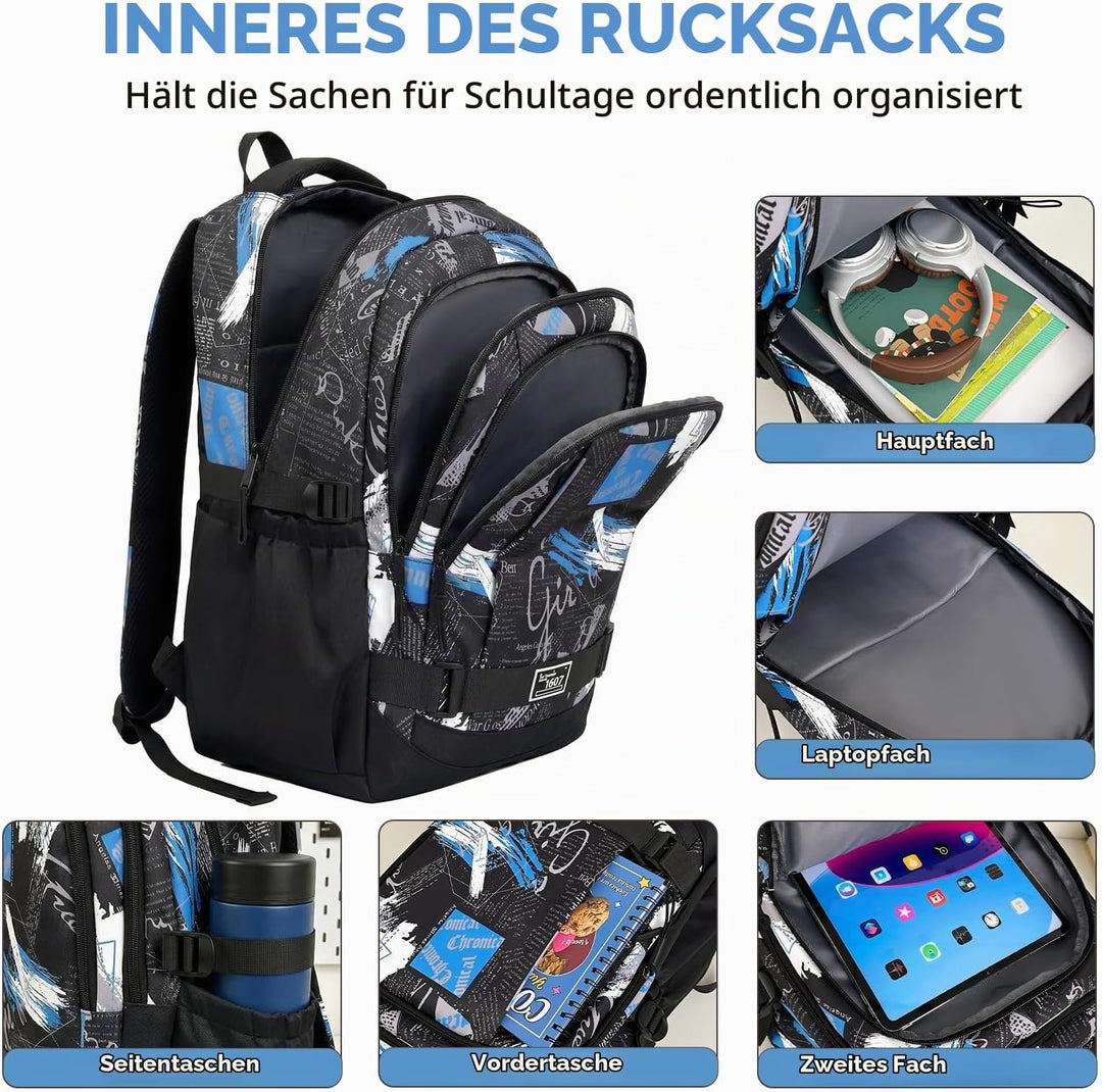 Amythe Schulrucksack Jungen Teenager, Rucksack Schule Gymnasium Oberstufe Schulranzen mit Trolley-Gu