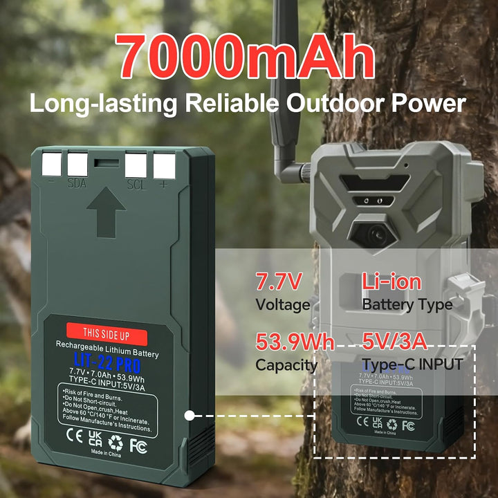 ANTIEE Akku 7000mAh für SPYPOINT LIT-22 Pro, Flex-M/S/G36 Serie | Akku für Flex Dark/S-Dark/Flex-Plu