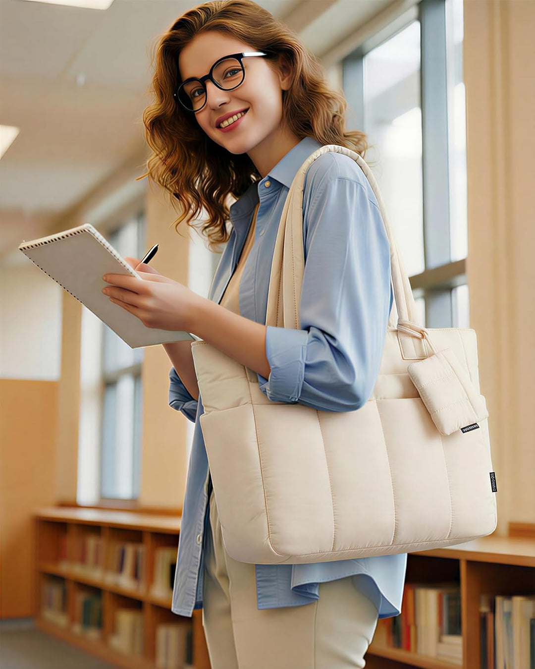 LOVEVOOK Handtasche Damen Shopper Tasche Gross, Leicht Arbeitstasche Puffer Tote Bag mit Reissversch