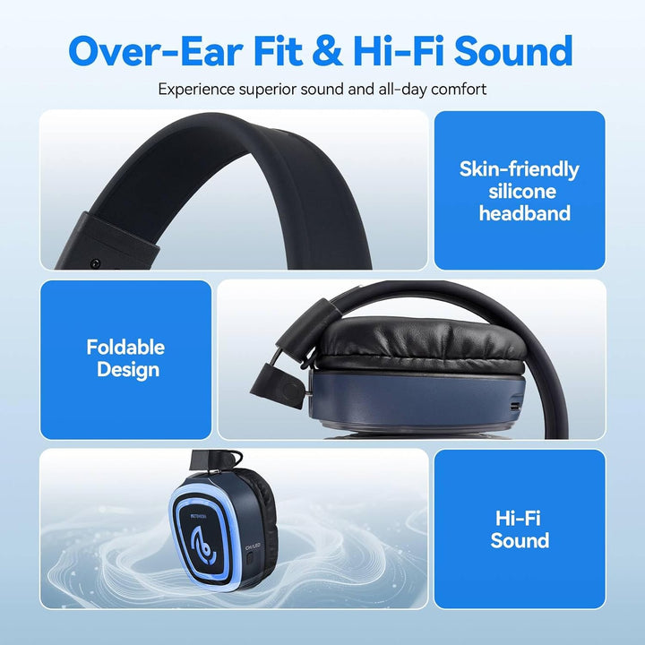Retekess TA003S Silent Disco Kabelloser Kopfhörer, RF Wireless, 300 m Reichweite, 3 Kanäle mit LED-F