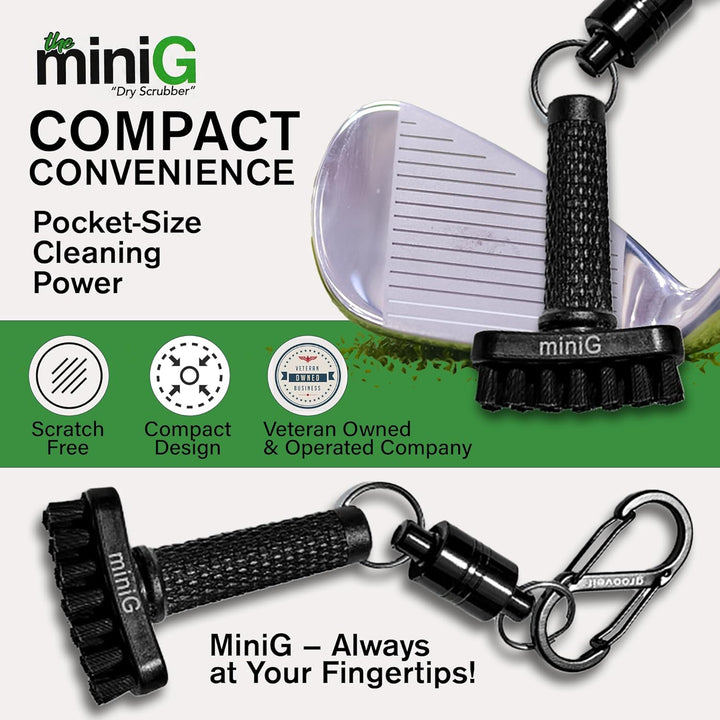 Grooveit MiniG The Dry Scrubber - Mini Golf Club Brush - Heavy-Duty Nylon Bristles - 3-Yr Warranty -
