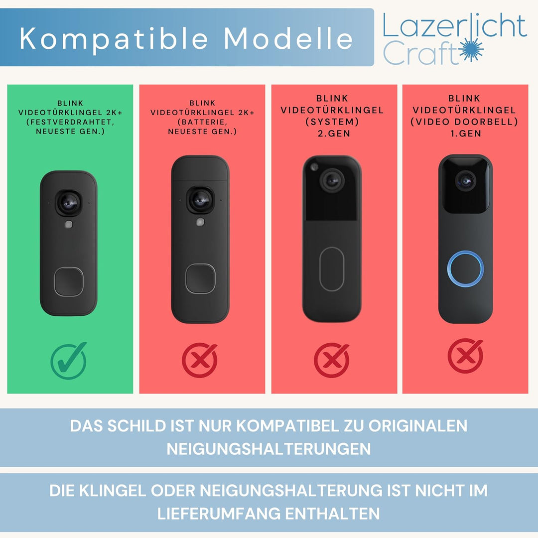 Klingelschild fürBlink Videotürklingel 2K+ (festverdrahtet, neueste Gen.) personalisiert – Acrylglas