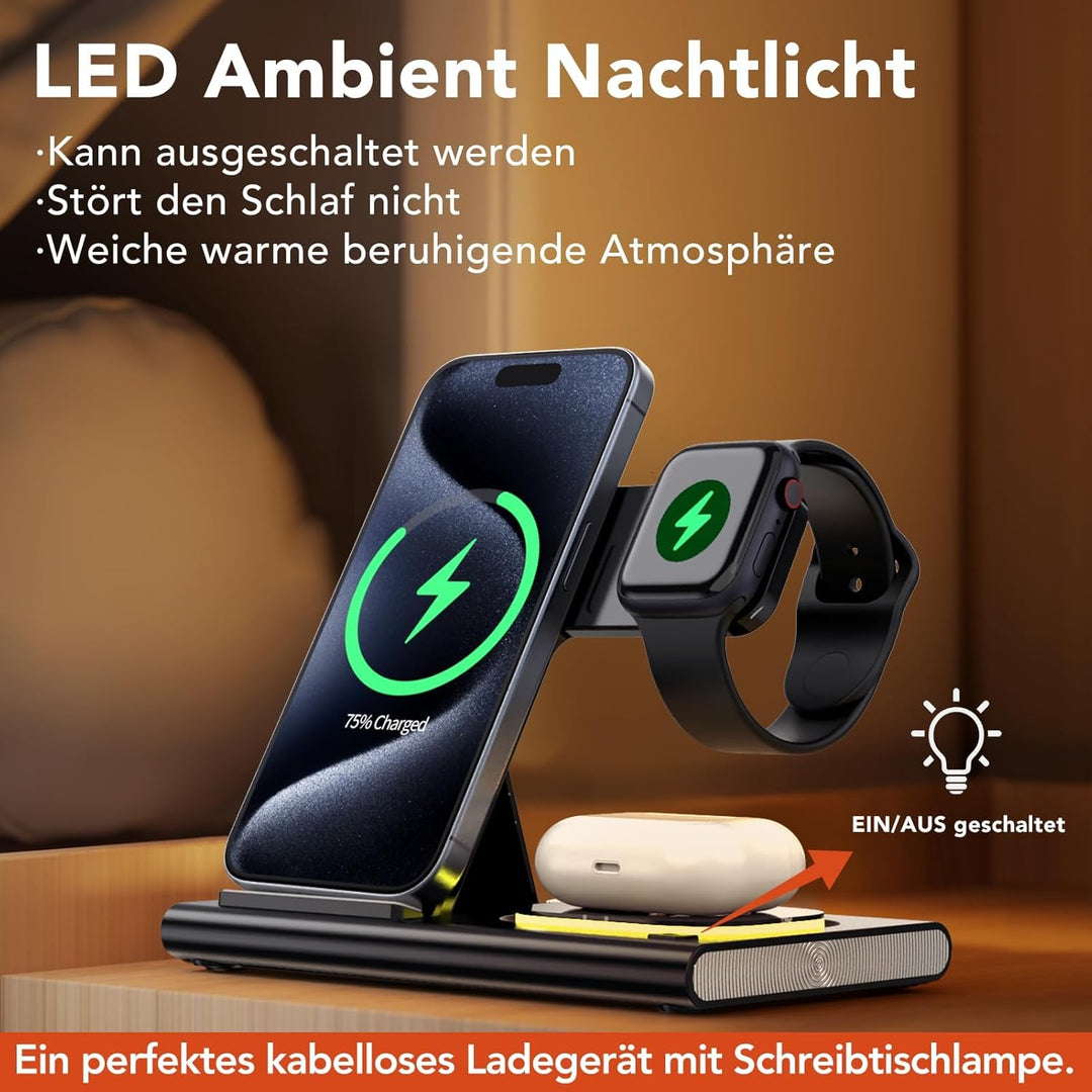 Aimtel 3 in 1 Induktive Ladestation Faltbare&Nachtlichter Kompatibel mit iPhone 17/17 Pro/17 Pro Max