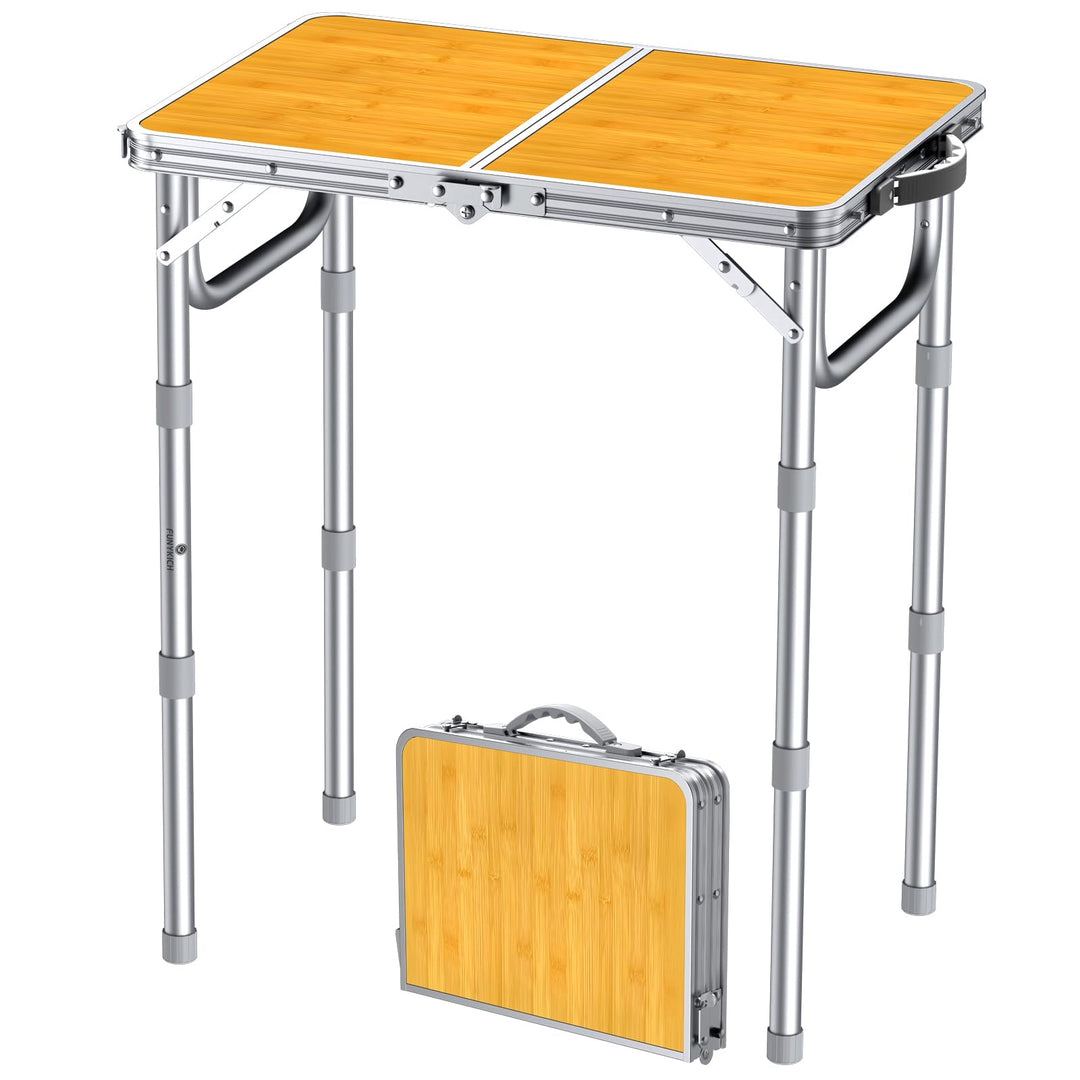 FUNYKICH Campingtisch 58x40cm,tragbarer Aluminium Klapptisch mit 3 Höhenverstellbar(26/48/70cm),Leic