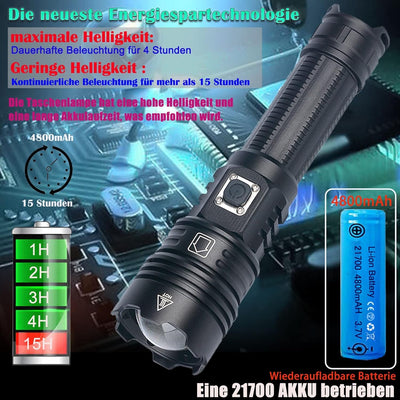 ASORT LED Taschenlampe super helle 30000 Lumen, IPX67 wasserdichte, USB-Aufladung, 5 Lichtmodi, geei