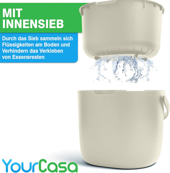 YourCasa Biomülleimer Küche 6L - Komposteimer für alltäglichen Biomüll Behälter Spülmaschinenfest -