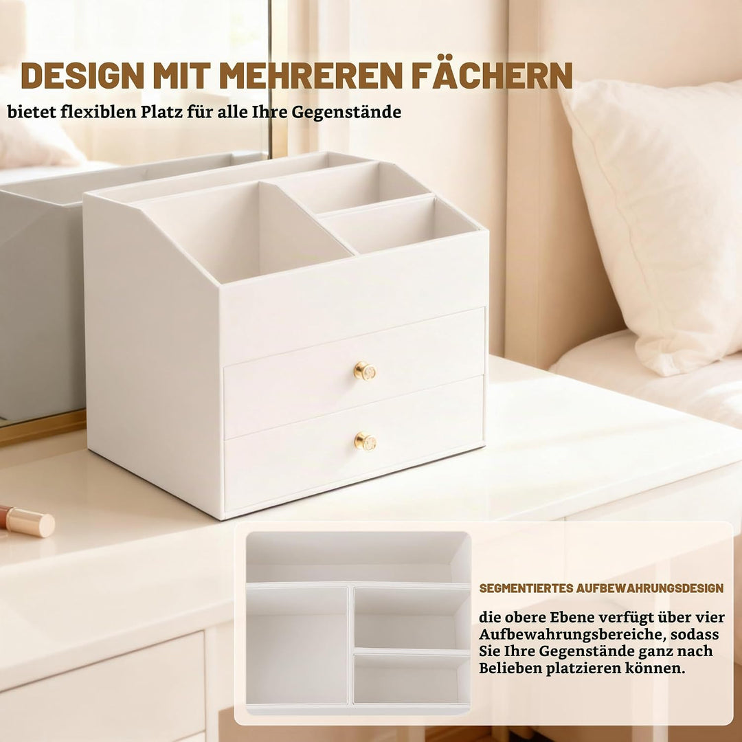 Homeanda Make-up-Organizer aus Kunstleder mit 2 Schubladen – Schreibtisch-Organizer für Kosmetik, Li