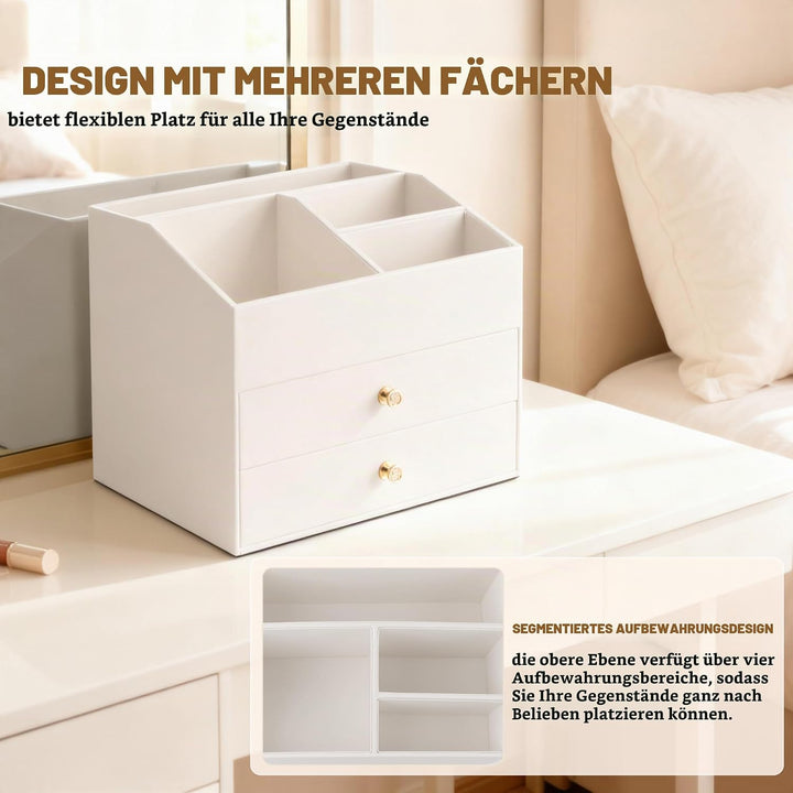Homeanda Make-up-Organizer aus Kunstleder mit 2 Schubladen – Schreibtisch-Organizer für Kosmetik, Li