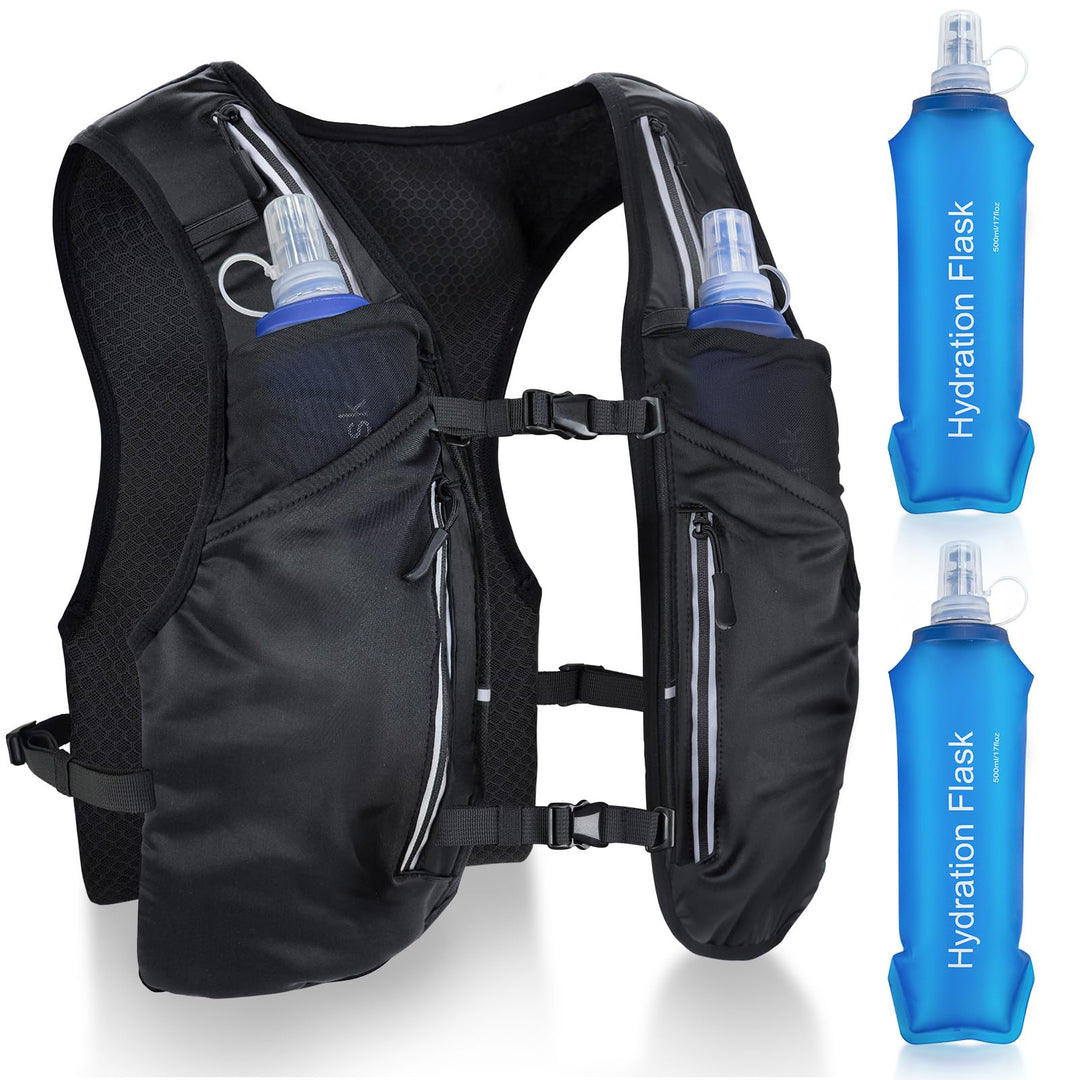 Nextyu Laufweste Damen & Herren, Trinkrucksack mit 2 500ML Trinkflaschenfächern & Grosse Handytasche