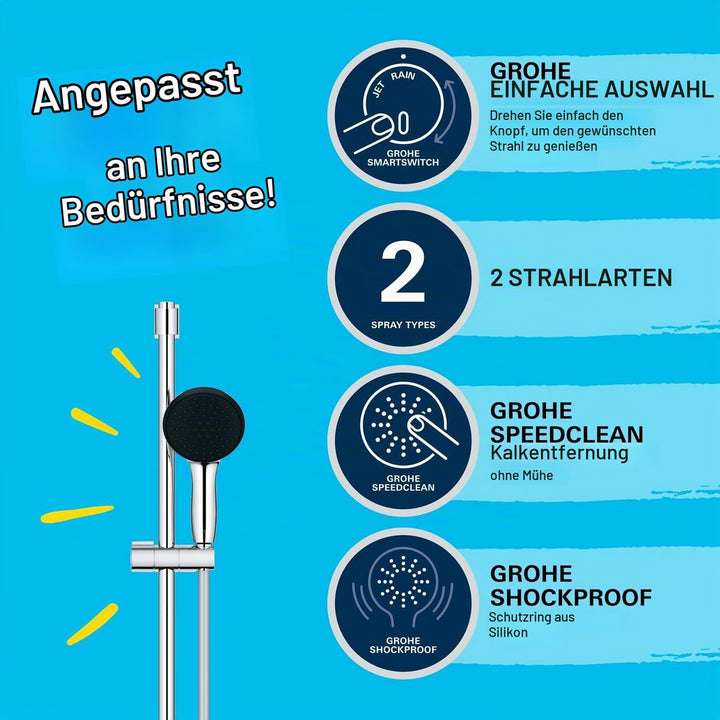 GROHE Vitalio 110, Duschset, 14l pro Min (Duschstangenset mit: Duschkopf 2 Strahlarten, 1,75m Schlau