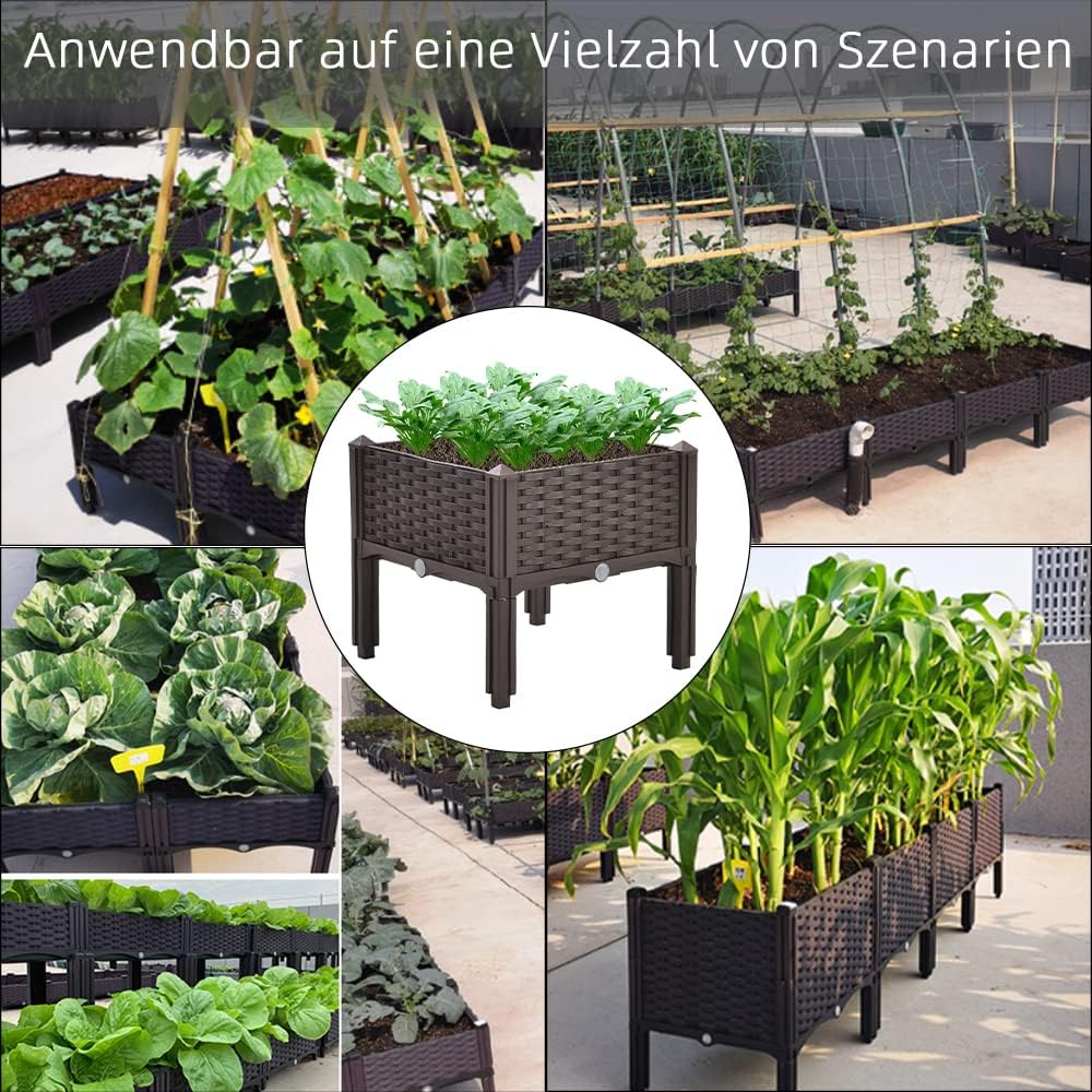 Mingone Blumenkasten Blumentopf Rattan Optik Balkonkasten mit 1 Pflanzgefäss aus Kunststoff mit Wass