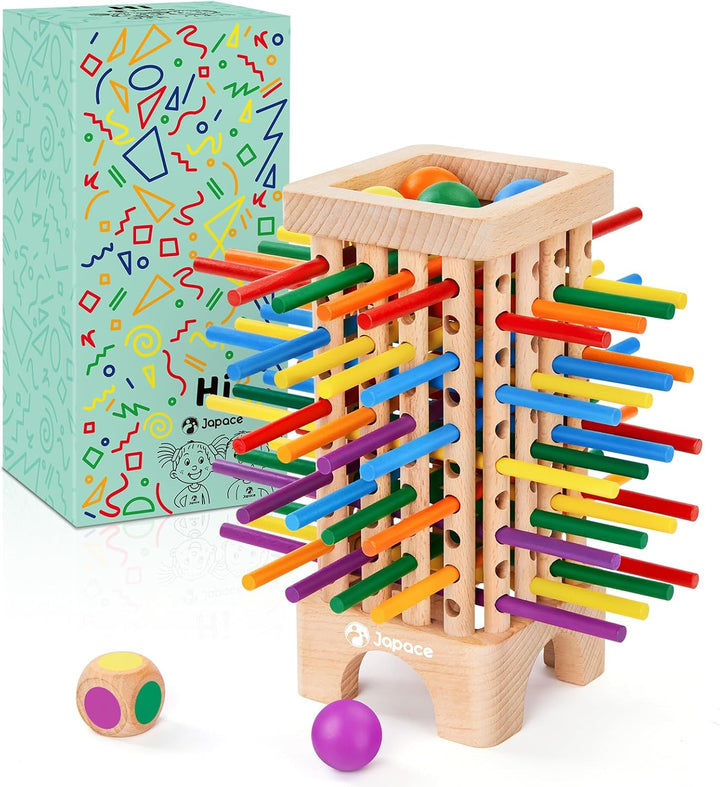 Japace Montessori Spiel Brettspiel aus Holz, 42 Stück Bunte Holzstäbchen Würfelspiel Mathematik Lern