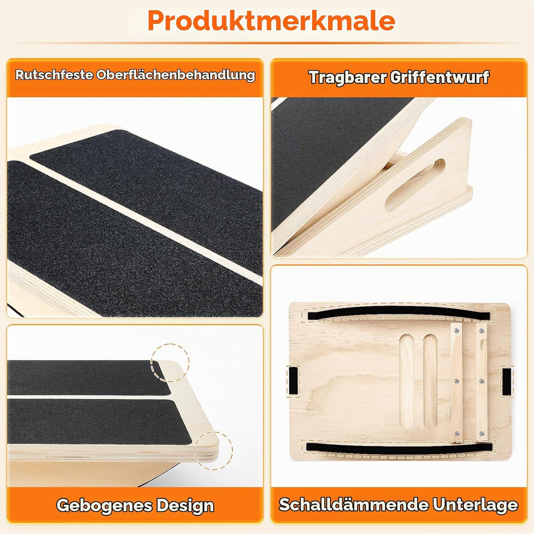 2 In 1 Wadendehner aus Holz,Balance Board und Schrägbrett Zusammenklappbar,4 Neigungswinkel mit Grif