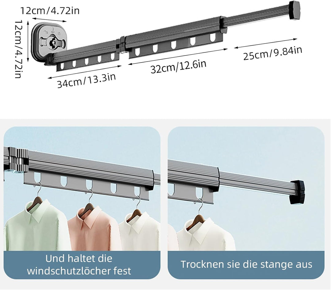 Wäscheständer, Einziehbar Wandmontierter Kleiderständer mit Saugnapf, Versenkbar Zusammenklappbar Kl