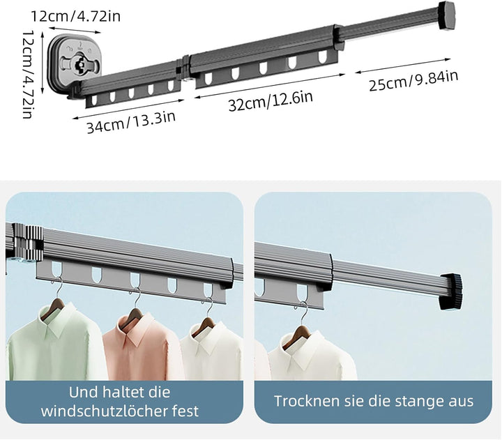 Wäscheständer, Einziehbar Wandmontierter Kleiderständer mit Saugnapf, Versenkbar Zusammenklappbar Kl
