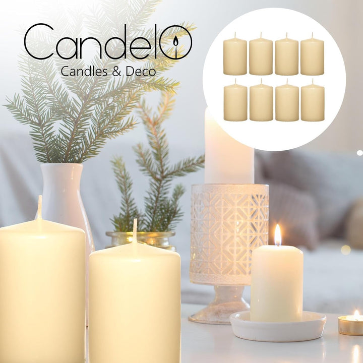Candelo 8er Set Stumpenkerzen Weihnachten Kerzen - Champagner 5,8cm x 12cm - Advent Kerze Weihnachts