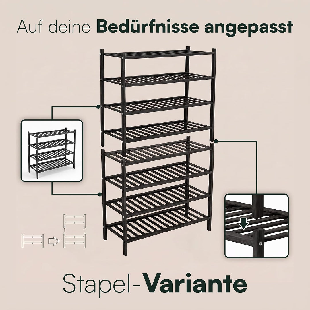 Schuhregal aus Bambus, Schuhablage mit 4 Ebenen, 68 x 28 x 64 cm, Erweiterbar Stapelbar, Schuhschran