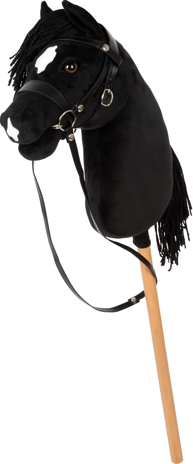 small Foot Hobby Horse schwarz „Eddie“, Steckenpferd mit abnehmbaren Holzstab und frisierbarer Mähne