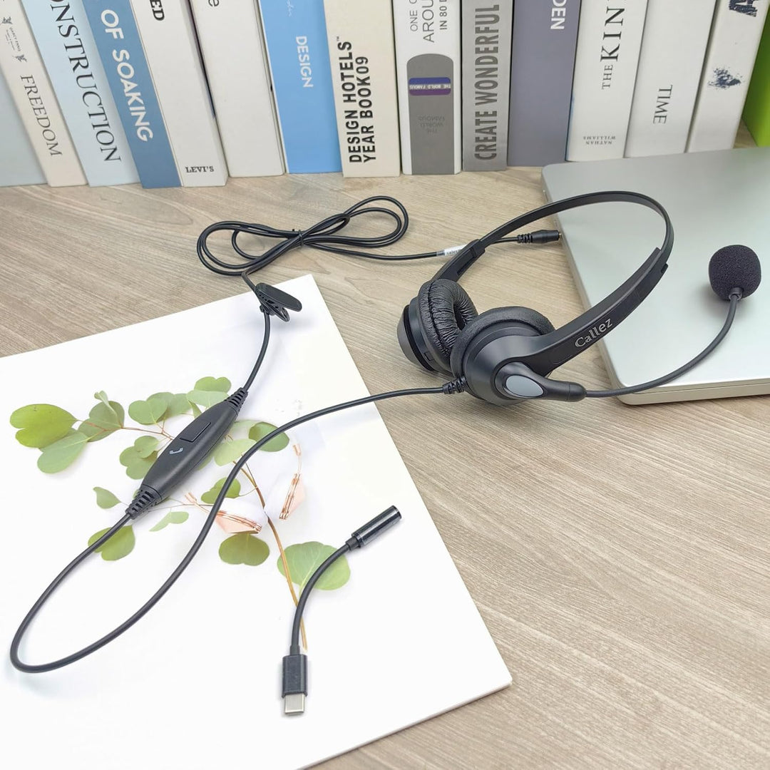 Callez 3,5mm Klinke PC Headset mit Mikrofon Noise Cancelling, Type-C Headset Handy mit Kabel für Lap