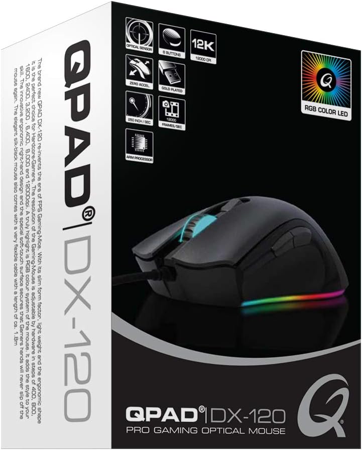 Qpad Pro Gaming Maus, Computermaus für PC, Laptop, Computer, Mac, MacBook, Optical Mouse mit optisch