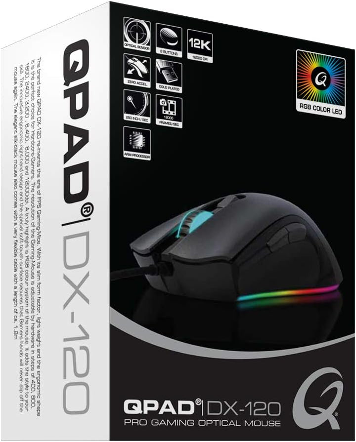 Qpad Pro Gaming Maus, Computermaus für PC, Laptop, Computer, Mac, MacBook, Optical Mouse mit optisch