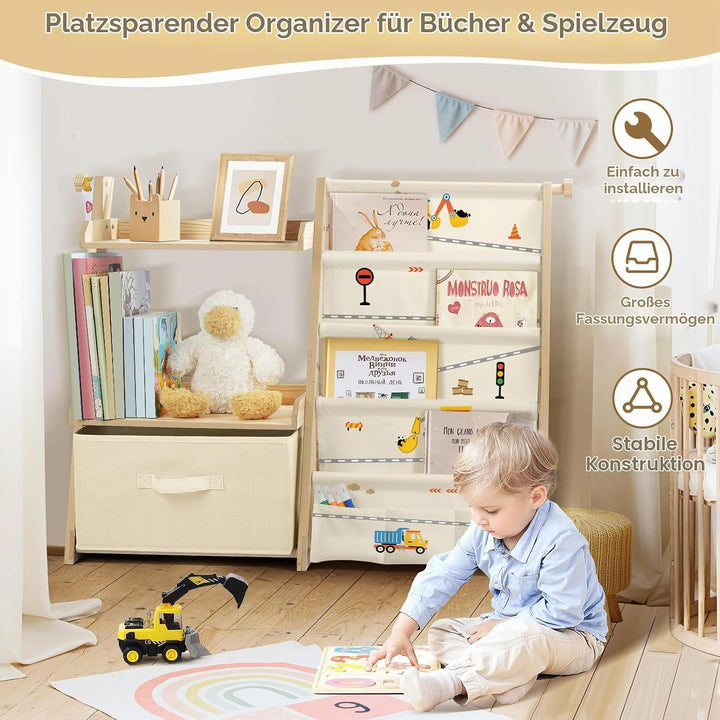 Bücherregal Kinder Kinderzimmer Spielzeug Aufbewahrung mit 4 Regalebenen &amp; Aufbewahrungsbox, Kinderr