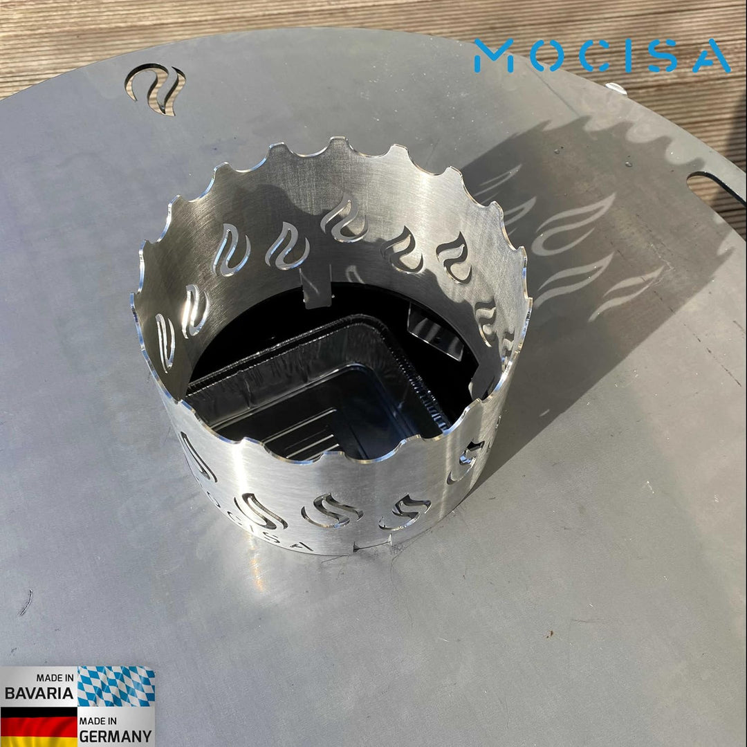 mocisa Edelstahl Wokaufsatz Ø 20cm für Feuerplatte | Grillplatte | Plancha | Ø80cm | Ø93cm | Ø100cm
