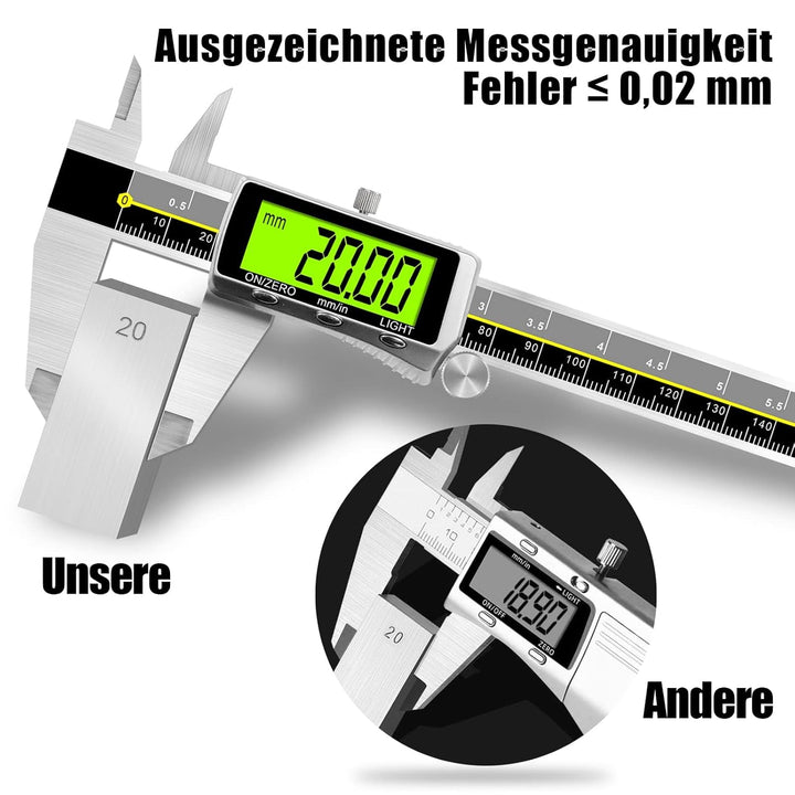 Digitaler Messschieber mit Hintergrundbeleuchtung, Präzisions-Digitalmessschieber 150 mm aus Edelsta