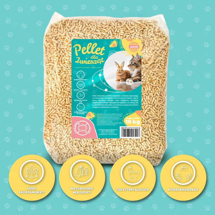 Katzenstreu Pellets | Holzpellets 100% reines Kiefernholz, pflanzliche nicht klumpende Streu für Kat