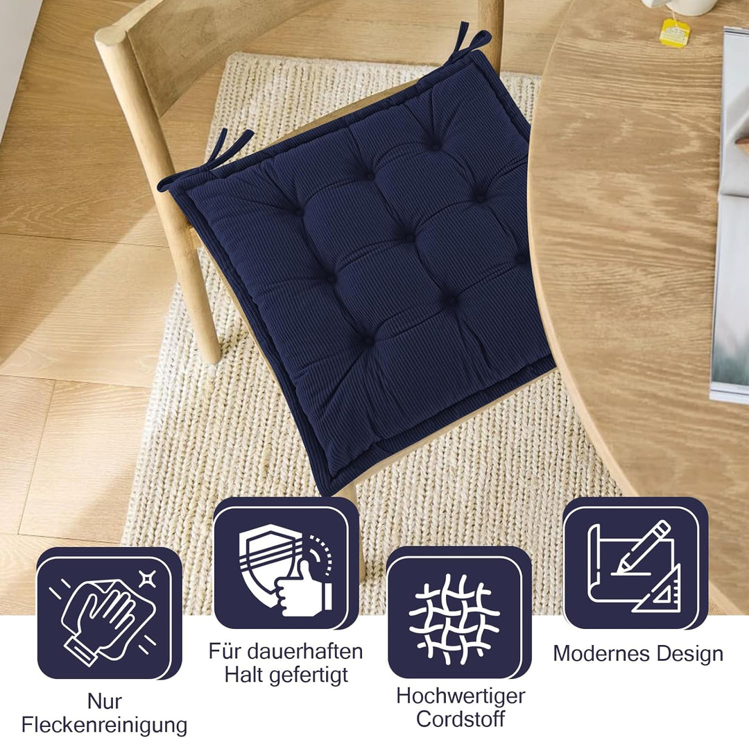 Indoor Sitzkissen Stuhl 2er Set – Komfortable Cordstoff-Sitzmatte Stuhlkissen mit Bändern, Hochwerti