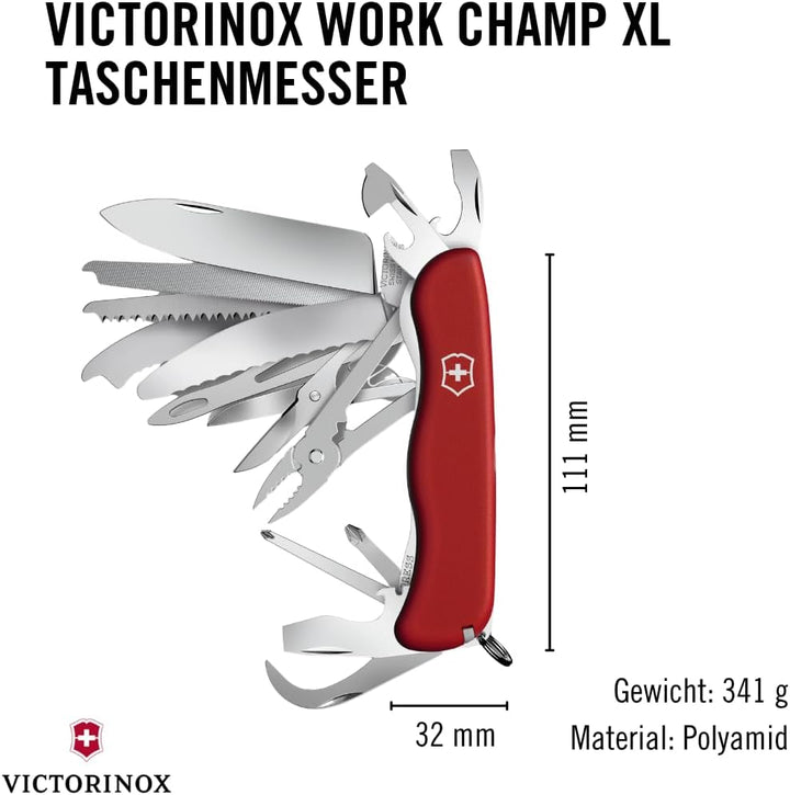 Victorinox, Schweizer Taschenmesser, Work Champ XL, Multitool, 31 Funktionen, Klinge, gross, Korkenz